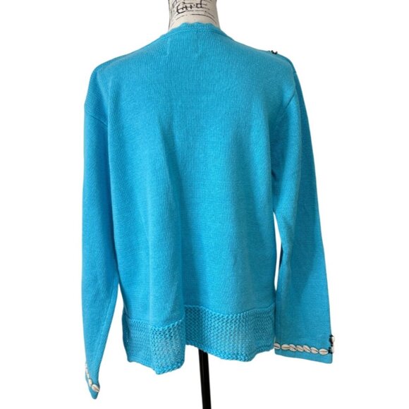 Storybook Knits Blue Cardigan Sweater Sea Shell Embellished Full Zip XL - READ - Picture 3 of 10
